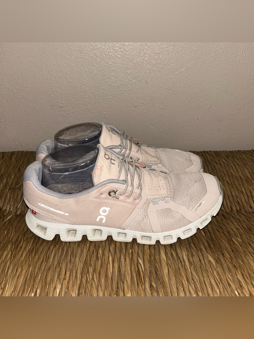 On Running Cloud Women's Sneakers in Blush Pink and White